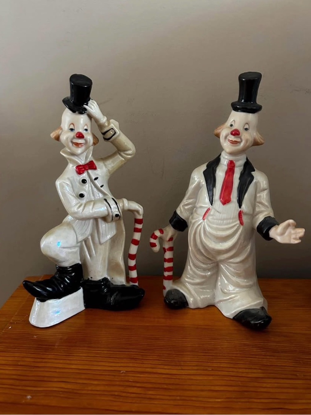 Antique Classic White Clown Figurine Pair